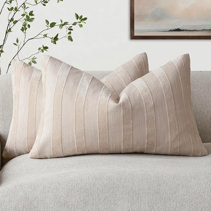 Foindtower Set of 2 Decorative Striped Chenille Lumbar Throw Pillow Covers Luxury Accent Cushion ... | Amazon (US)