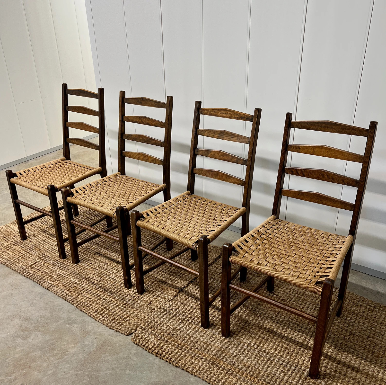 Free Shipping Wood & Rope Dining Chairs, 1960s, Set of 4 | Etsy (US)