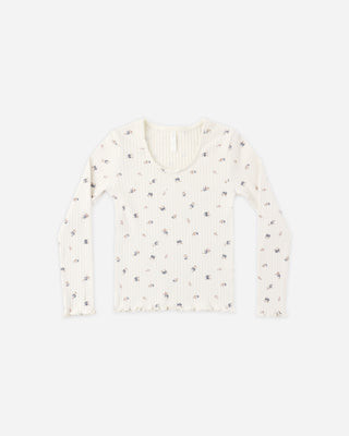 Ribbed Long Sleeve Natural Ditsy | Rylee + Cru