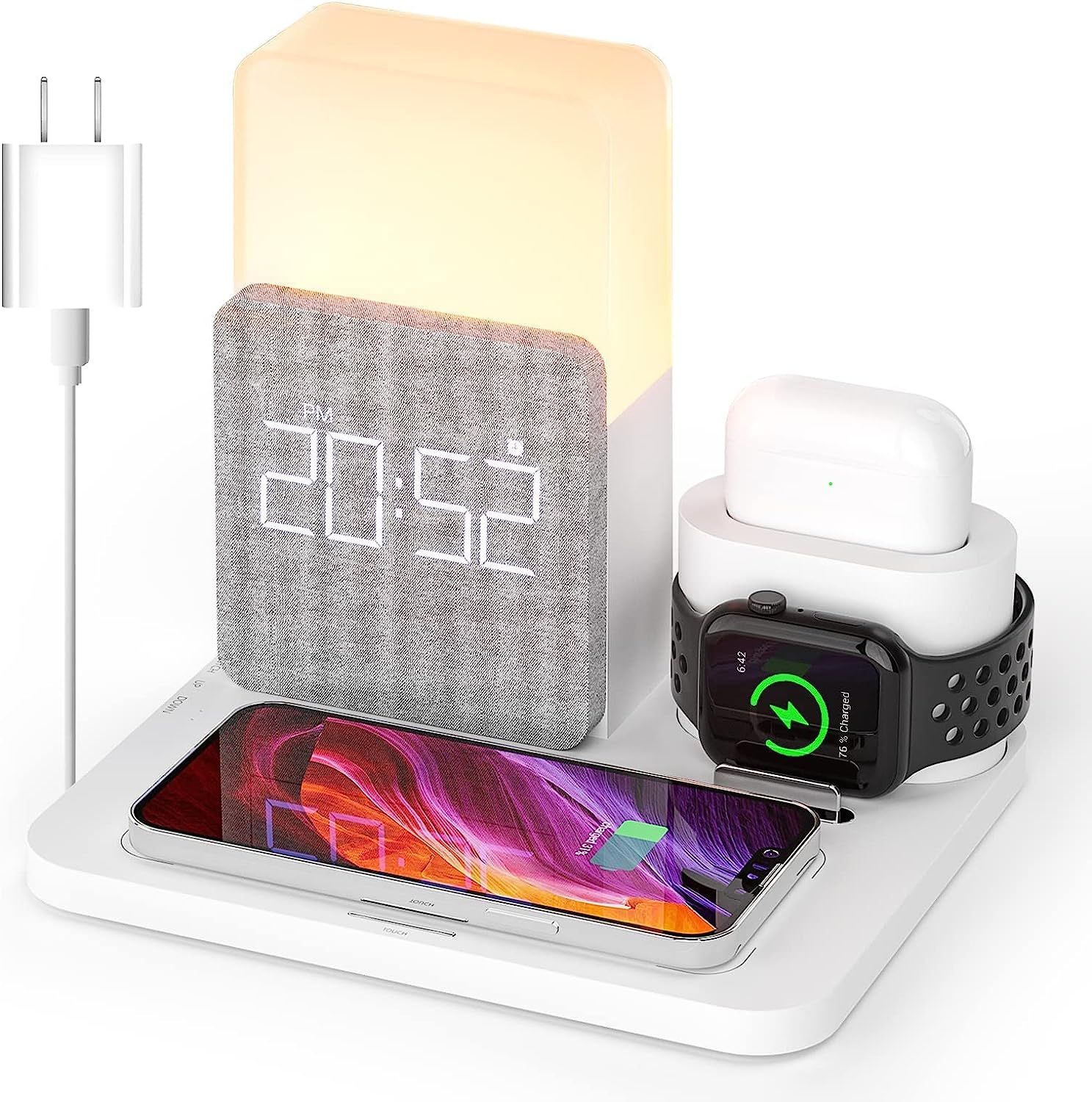 Wireless Charging Station, 3 in 1 Charging Station, Alarm Clock with Wireless Charger, iPhone 12/... | Amazon (US)