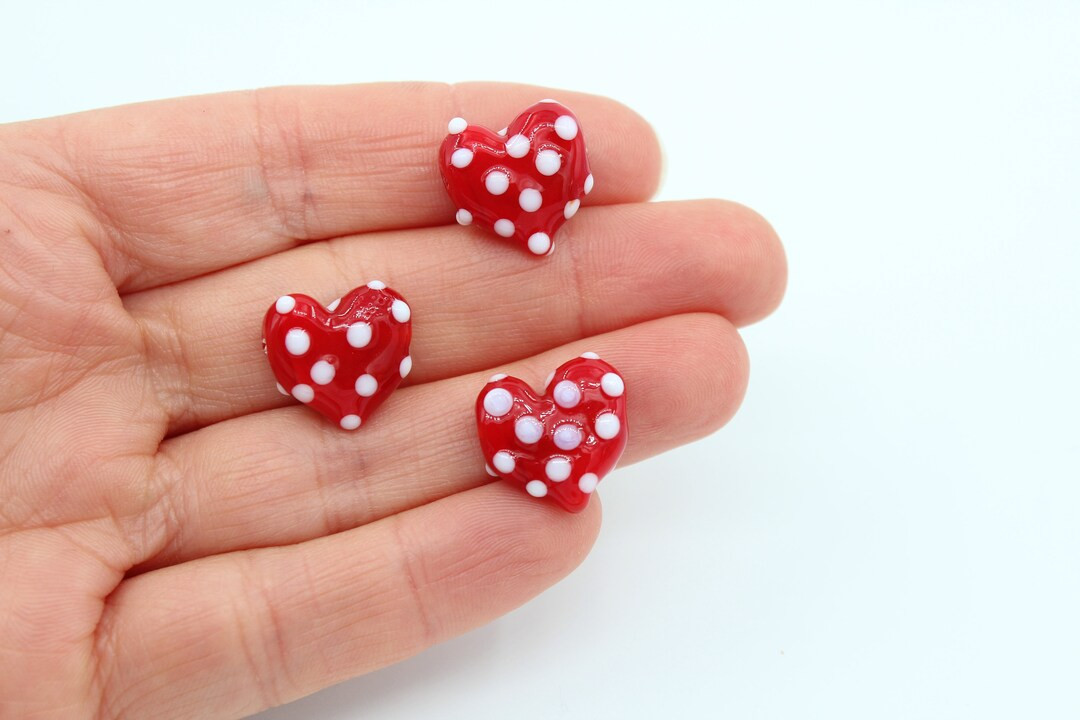 15x15MM Murano Dotted Red Heart Glass Beads, Handmade Heart Charm, Lampwork Beads, Handblown Bead... | Etsy (US)