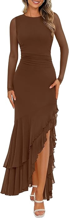 BTFBM Women's Maxi Dresses Fall 2026 Long Sleeve Wedding Guest Dress | Amazon (US)