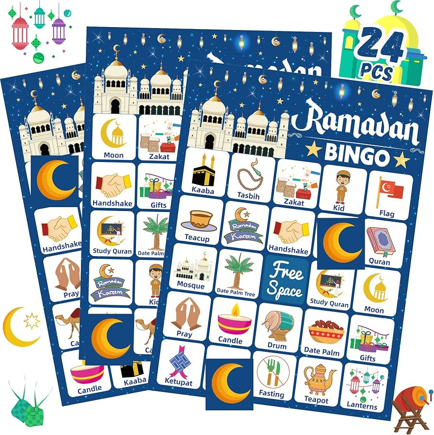 Fenkysoix Ramadan Bingo Game Ramadan Activities for Kids with 24 Players Cards Eid Mubarak Bingo ... | Amazon (US)