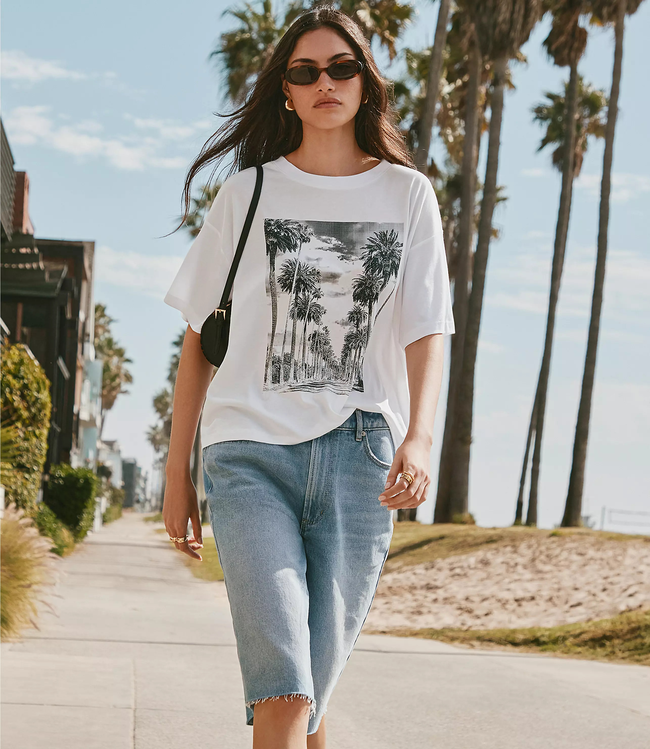 Palm Tree Oversized Jersey Modern Tee | LOFT