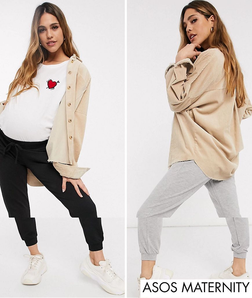 ASOS DESIGN Maternity under the bump basic jogger with tie 2 pack SAVE-Multi | ASOS (Global)