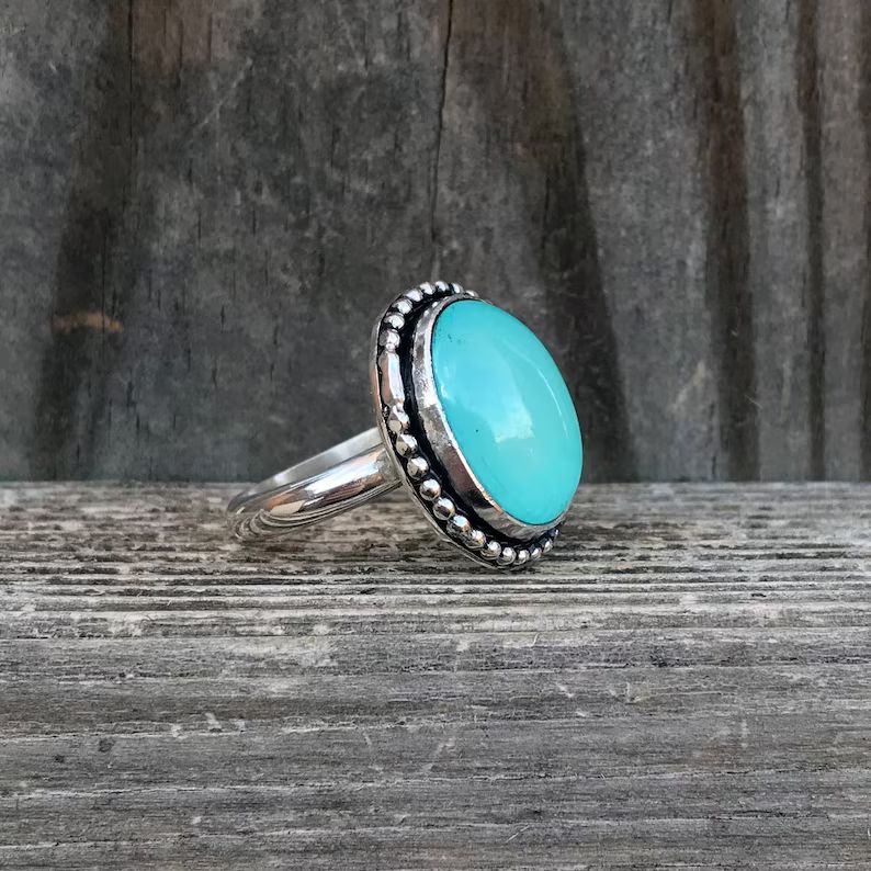 Aqua Chalcedony Ring - Green - Chalcedony Ring - Bohemian Ring - Sterling Silver - Blue Ring - Ge... | Etsy (US)