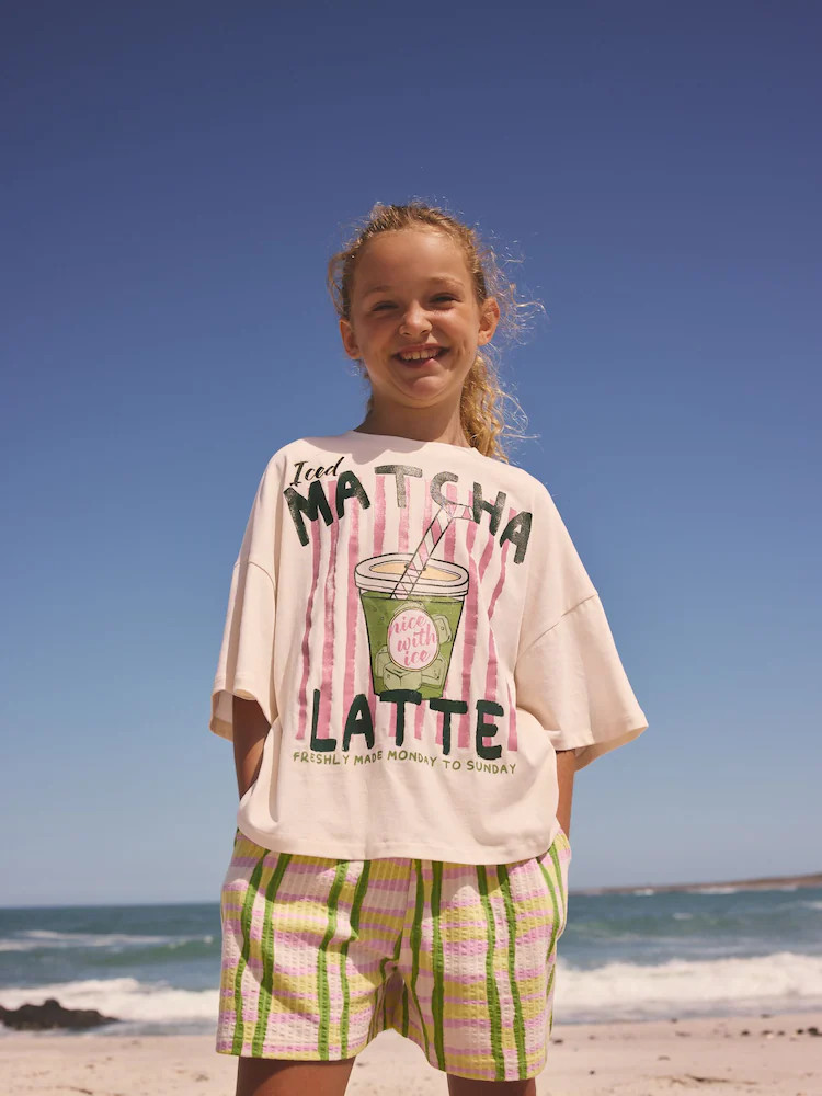 Cream/Green Matcha T-Shirt and Textured Shorts Set (3-16yrs) | Next US