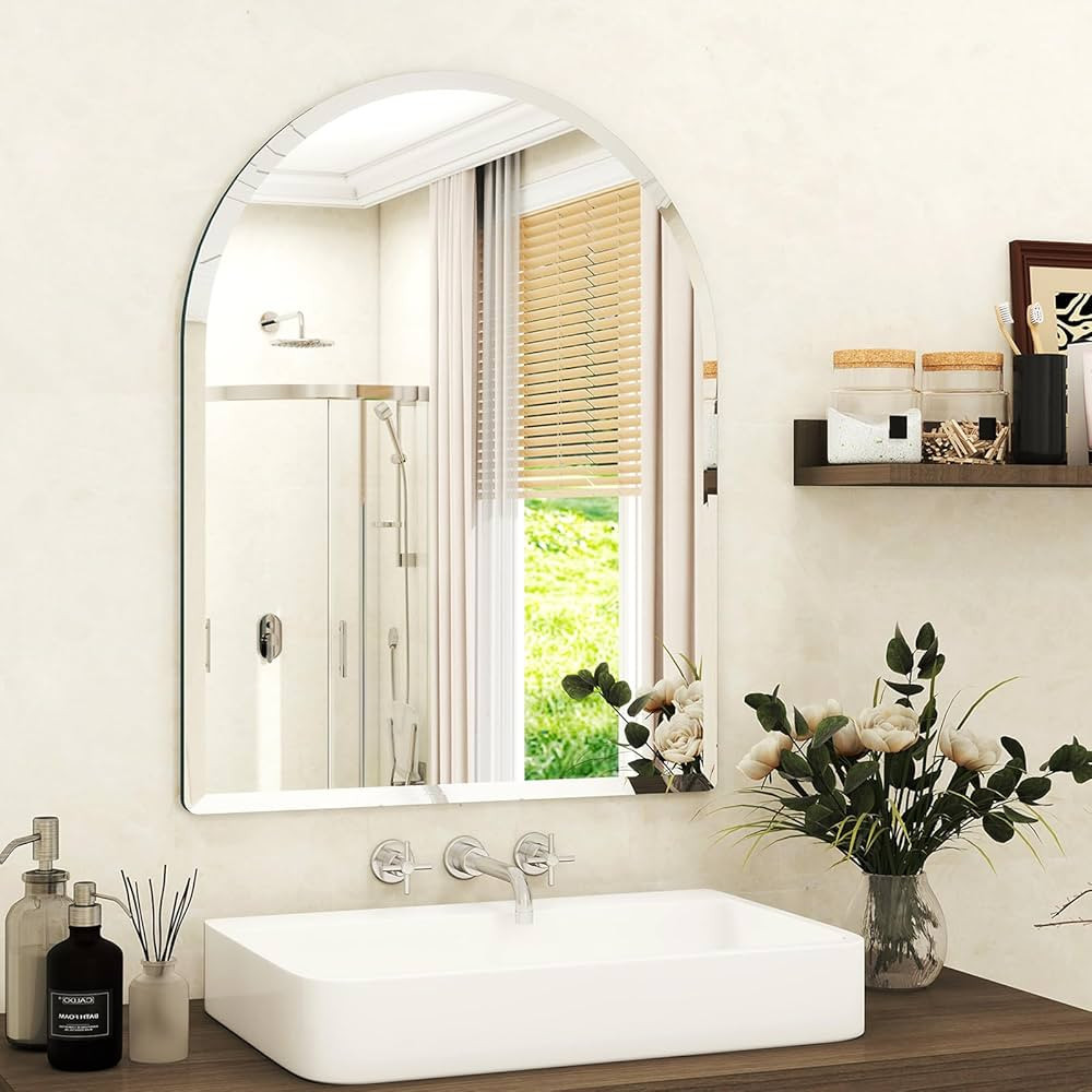 26" x 28" Frameless Bathroom Mirror, Arched Wall Mounted Mirror with Polished Edge, Bathroom Mirr... | Amazon (US)