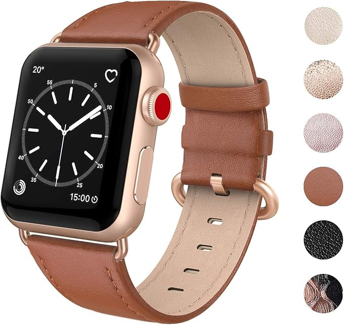 SWEES Leather Band Compatible for iWatch 38mm 40mm, Genuine Leather Replacement Strap Rose Gold B... | Amazon (US)