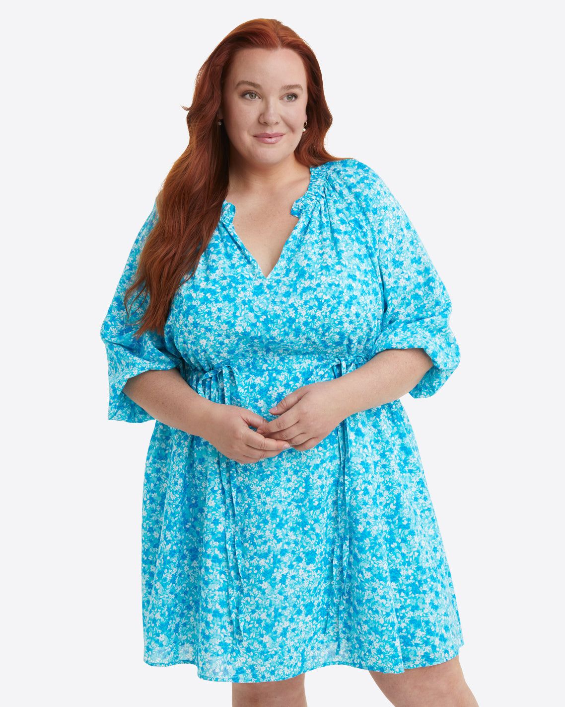 Kellie Babydoll Dress in Blue Aster Floral | Draper James (US)