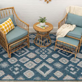 Origin 21 Diamond 8 X 10 (ft) Blue Outdoor Area Rug | Lowe's