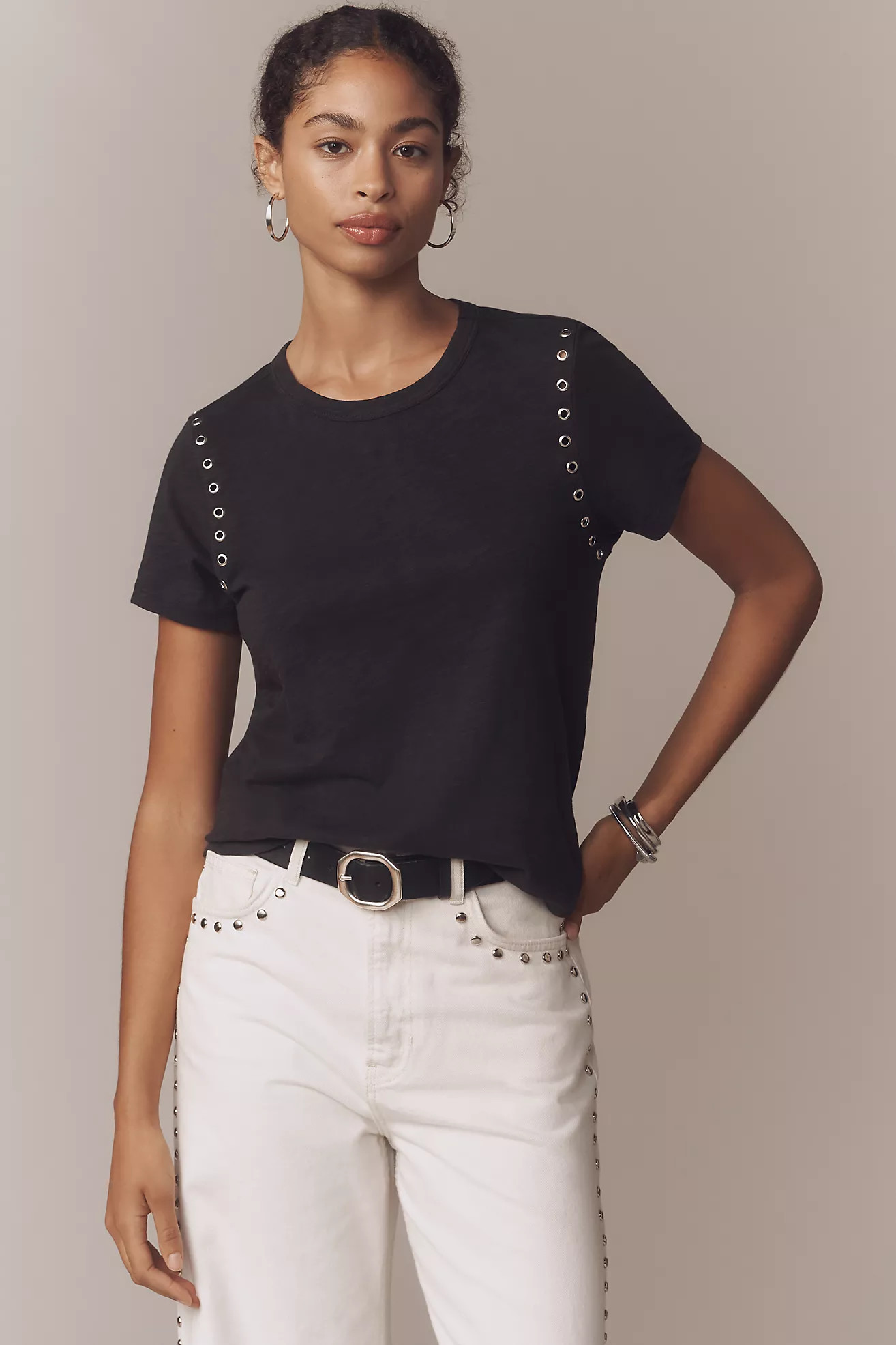 The Bennie Cotton Slub Crew-Neck Grommet Tee by Pilcro | Anthropologie (US)