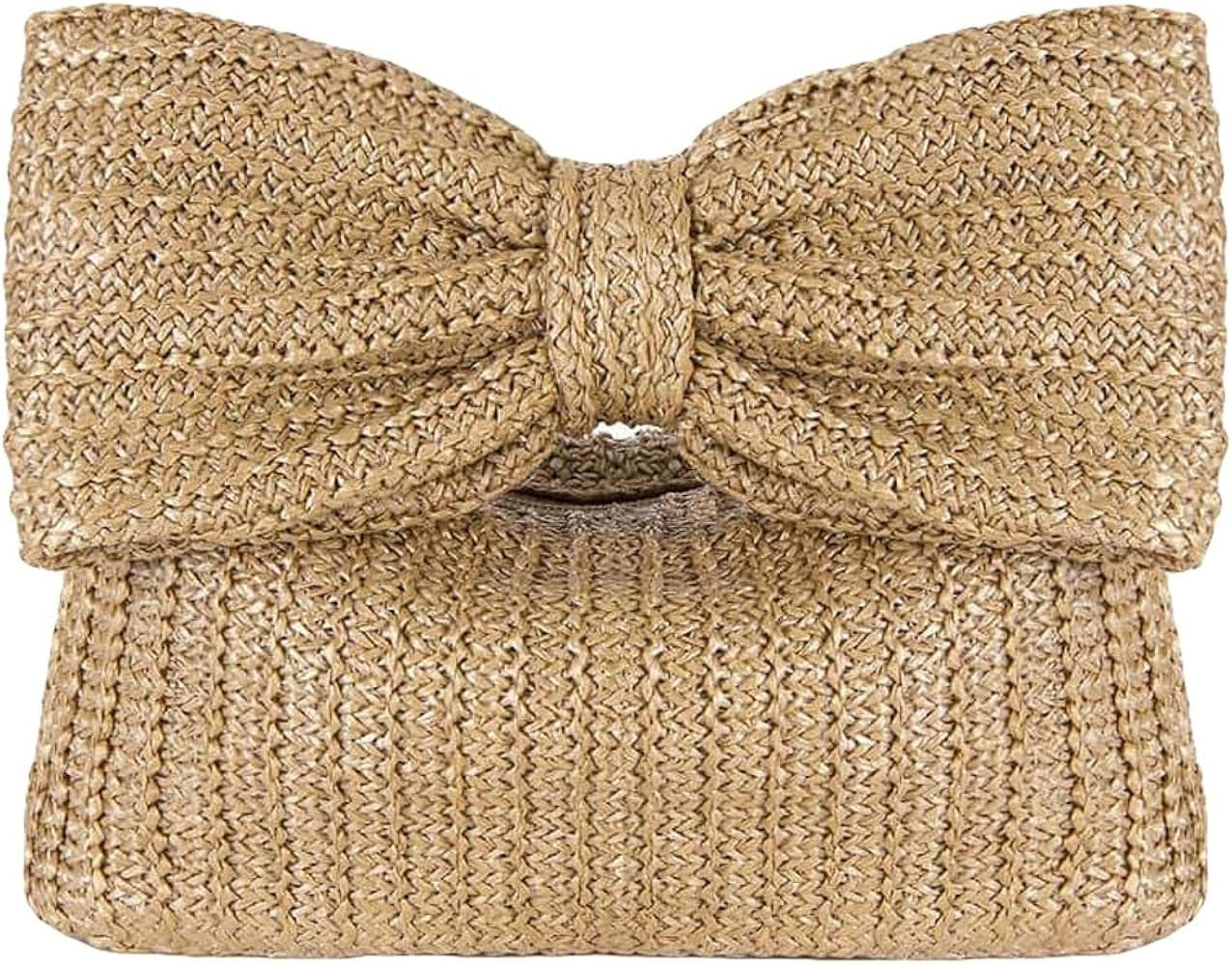 Verdusa Women's Bow Wrist Handbags Woven Purse Top Handle Straw Clutches | Amazon (US)