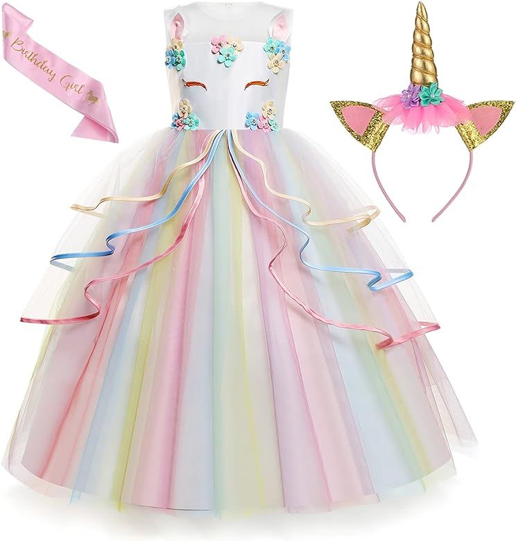 Chektin Unicorn Dress for Girls Unicorn Costume Pageant Princess Party Birthday Long Maxi Gown wi... | Amazon (US)