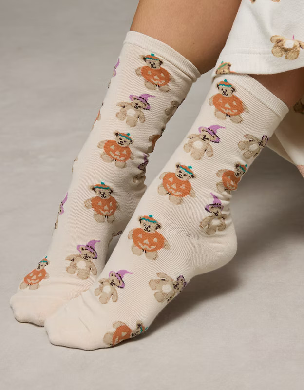 AE Pumpkin Teddy Bear Crew Socks | American Eagle Outfitters (US & CA)