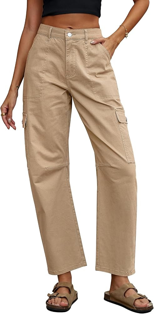 Eddoyee Barrel Jeans Women Cargo Ankle Pants Casual Wide Leg Baggy Denim Pants High Waist Trouser... | Amazon (US)