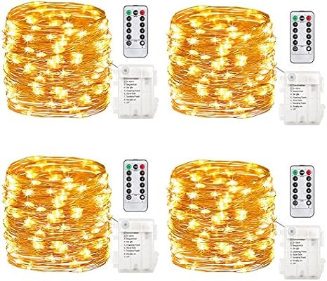 GDEALER TS11 4 Pack 16.4 Feet 50 Led Fairy Lights Battery Operated with Remote Control Timer Wate... | Amazon (US)