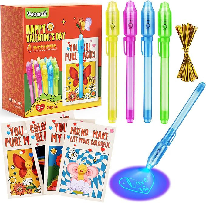 28 Packs Valentines Day Gifts Cards with Invisible Ink Pen Set, Party Favors for Kids Birthday, S... | Amazon (US)