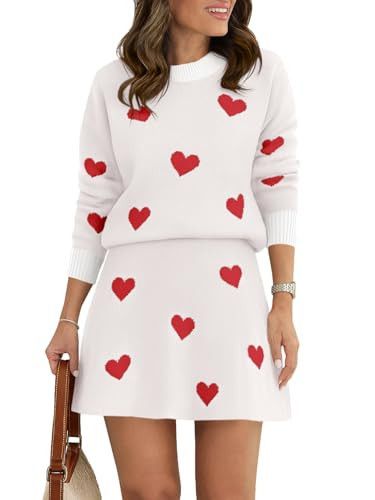 Tankaneo Womens 2 Piece Skirt Sets Pullover Sweaters Pleated Mini Skirt Fall Winter Knit Trendy Valentine's Day Sweater Sets | Amazon (US)