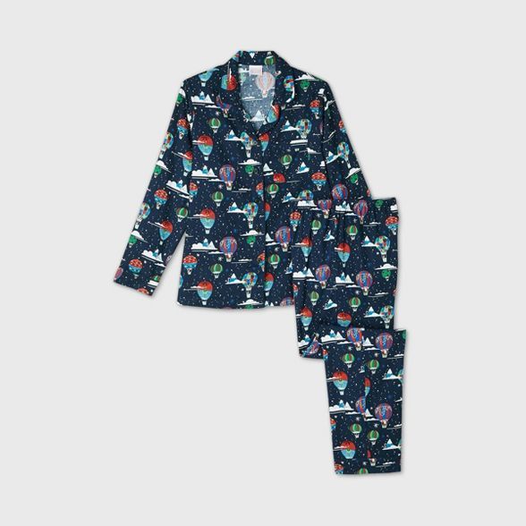 Women's Holiday Hot Air Balloon Print Flannel Matching Family Pajama Set - Wondershop™ Navy | Target