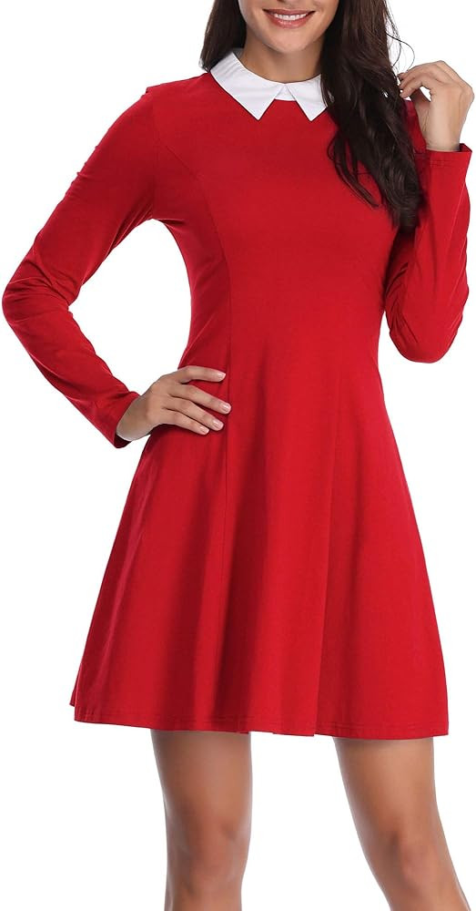 FENSACE Womens Peter Pan Collar Long Sleeve Halloween Casual Fit and Flare Dress | Amazon (US)