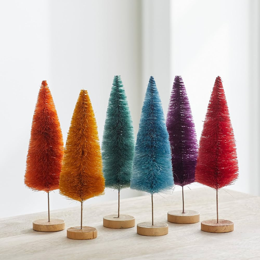 Bottle Brush Trees set of 6 hand-dyed green pinetree, trending rainbow colors, deep red winter de... | Amazon (US)