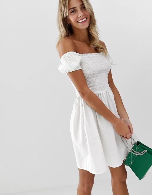 ASOS DESIGN shirred bodice square neck cotton mini smock dress | ASOS US