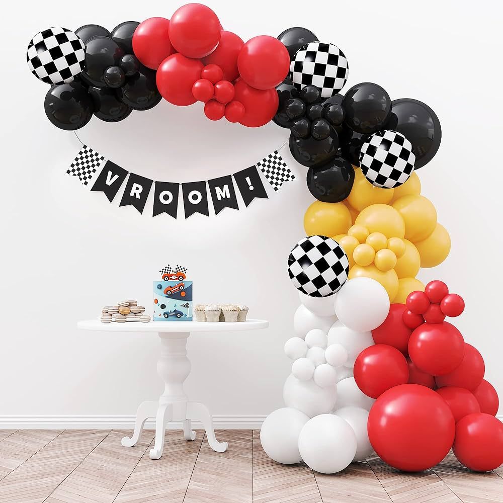 HOUSE OF PARTY Race Car Balloon Garland Kit – Two Fast Birthday Decorations with Red Black Whit... | Amazon (US)