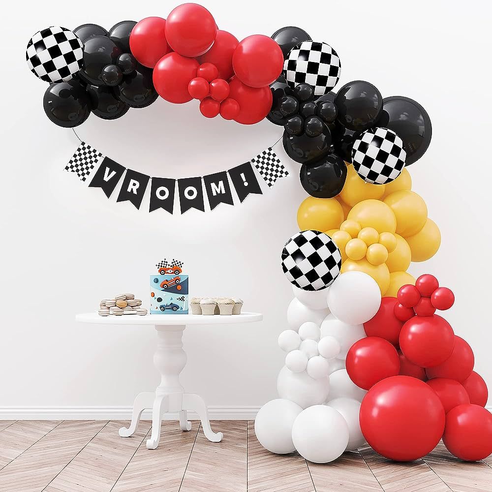 HOUSE OF PARTY Race Car Balloon Garland Kit – Two Fast Birthday Decorations with Red Black Whit... | Amazon (US)
