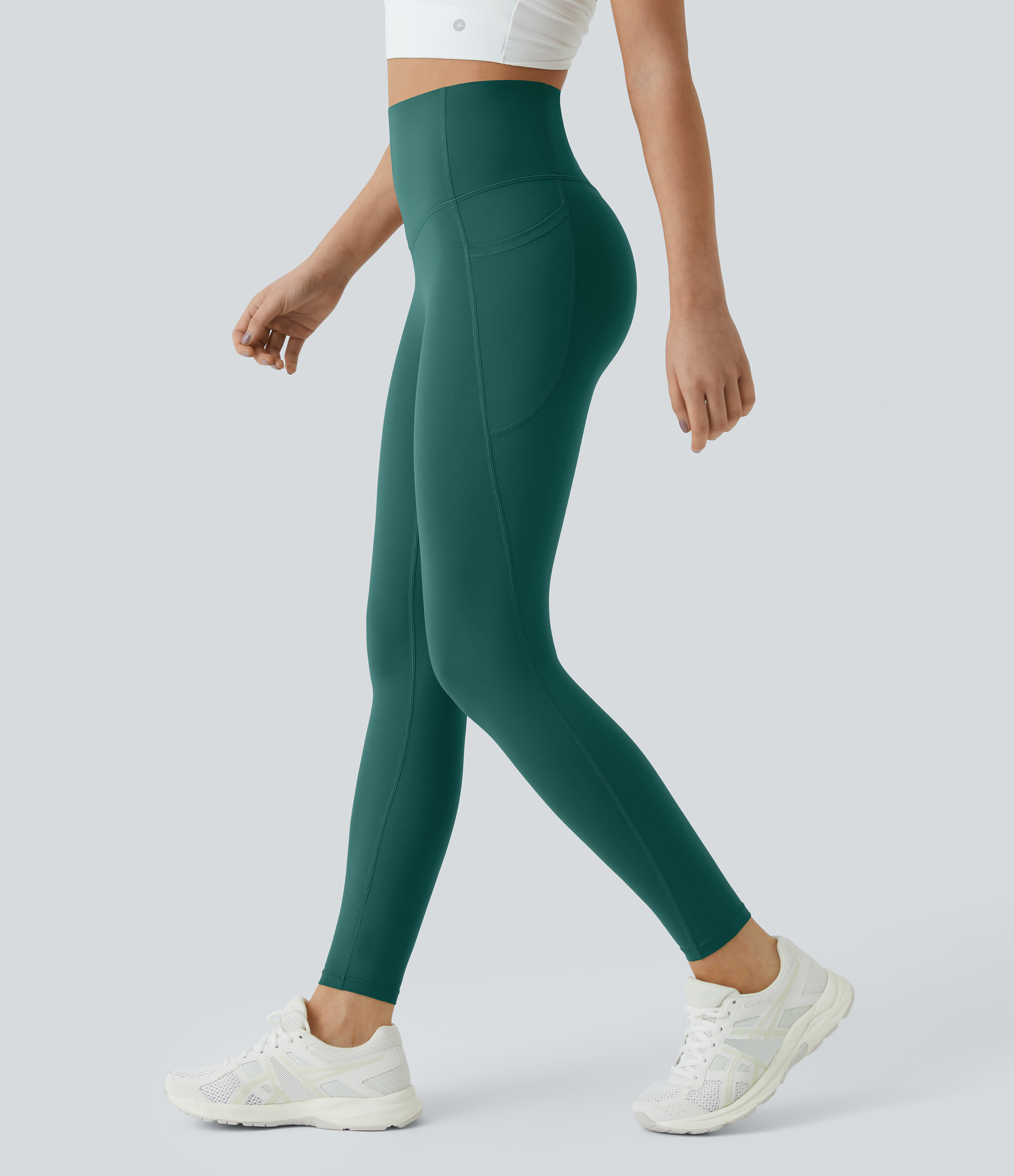 Halara SoCinched High Waisted Tummy Control Side Pocket Shaping Training UltraSculpt Leggings - June Bug - XS(full_length) gym leggings | HALARA