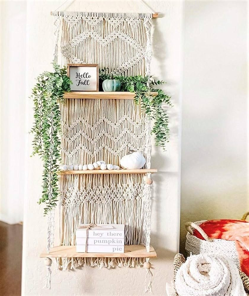 SnugLife Macrame Wall Hanging Shelf - 3 Tier Wall Shelves with Handmade Woven Rope - Boho Shelves... | Amazon (US)