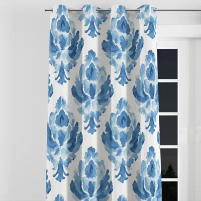 Boho Room Darkening Curtains - Contemporary Boho Blue And White Cloud Ikat Grommet Curtain - 1 Panel | Wayfair North America