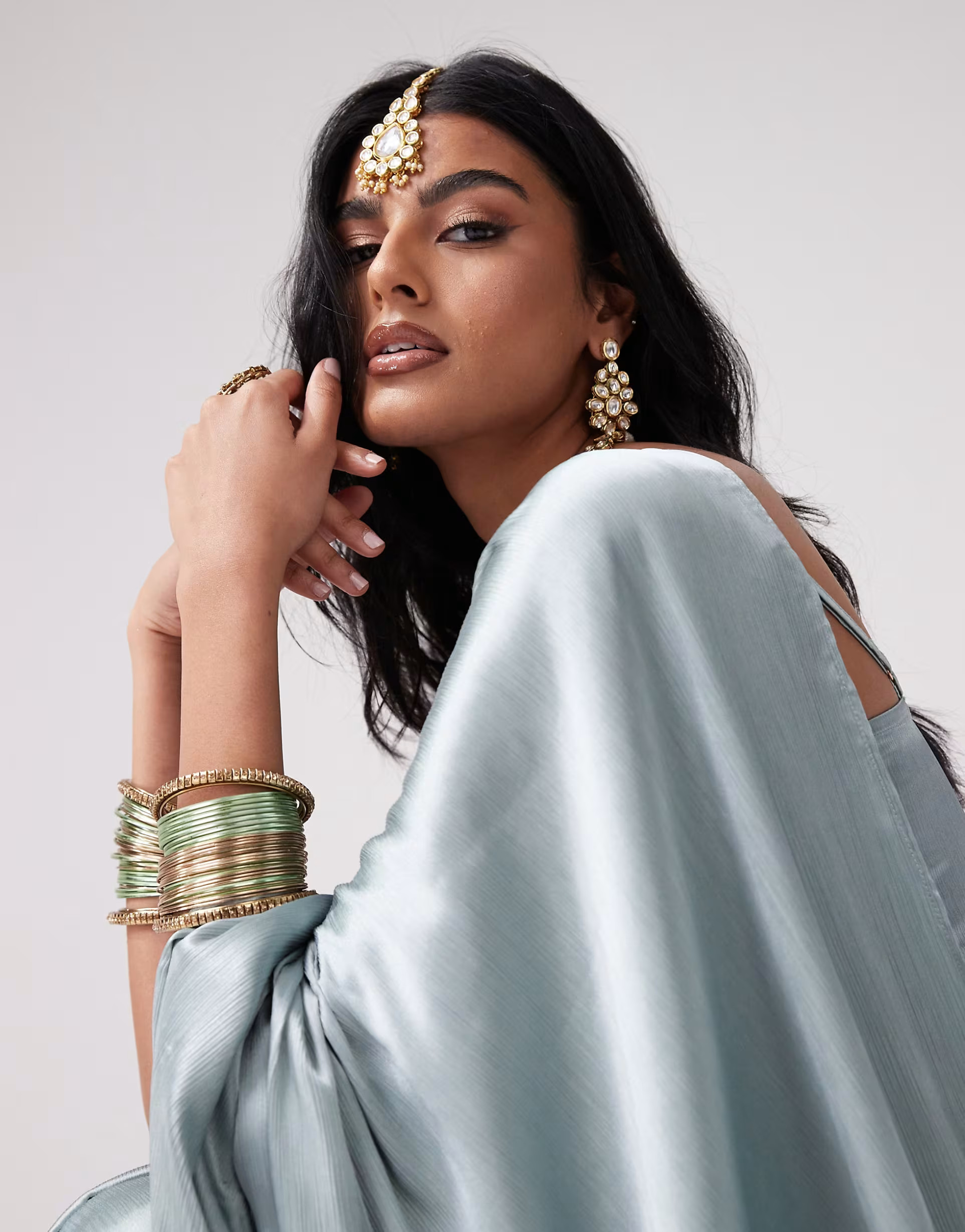 Kanya London saree co-ord set in misty blue  | ASOS | ASOS (Global)