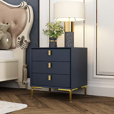 FUFU&GAGA Blue 3 -Drawer 19.6-in W x 21.3-in H Modern Nightstand | Lowe's
