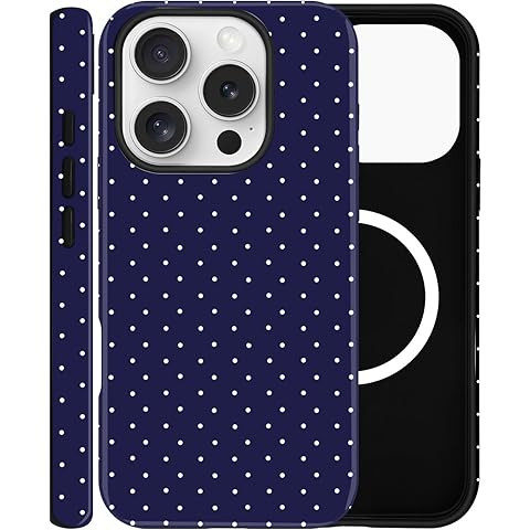 Amazon.com: Zilkaifly Trendy Cute Hybrid 2 Layer Navy Blue Polka Dot Phone Case for iPhone 16 Pro... | Amazon (US)