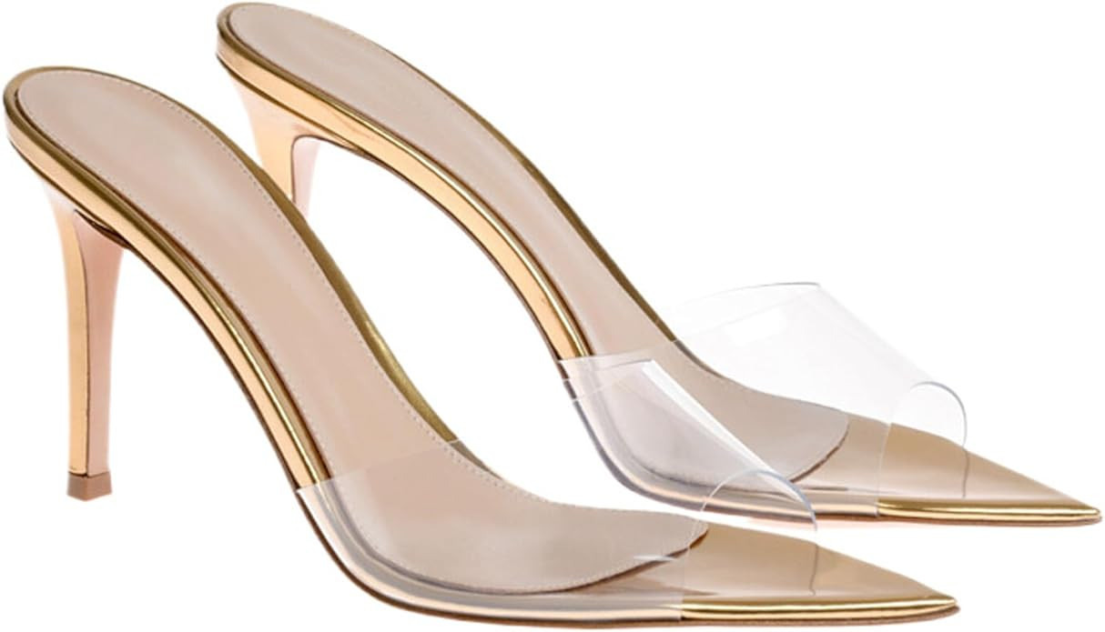 Women's Clear Pointed Toe Slingback Stilettos Heel Sandals Fashion Sexy Comfortable Summer Open T... | Amazon (US)