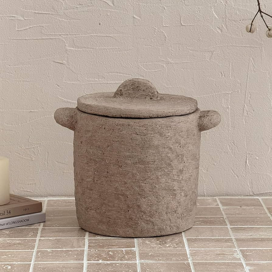 Tuscan Decorative Jar with Lid, Rustic Brown Textured Storage Container, Wabi Sabi Vintage Countr... | Amazon (US)