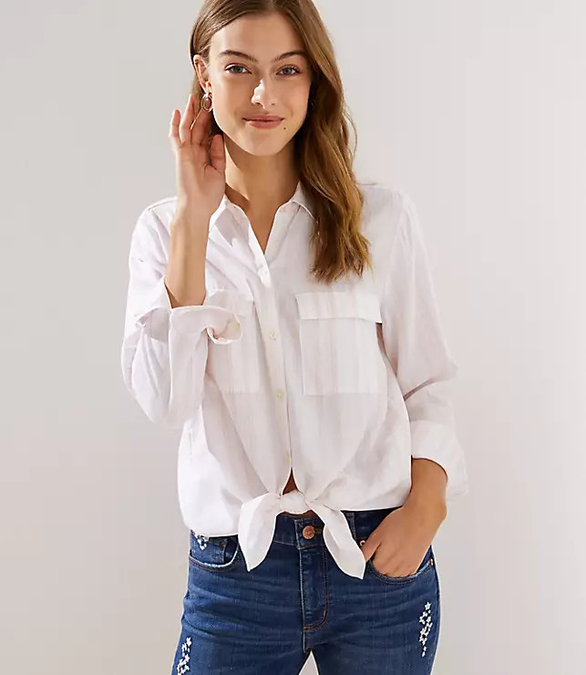 Striped Tie Hem Utility Blouse | LOFT