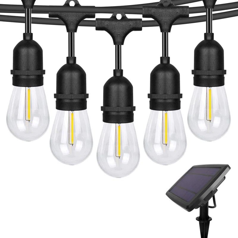 Keirstan 48FT Solar Powered String Lights With 15 Hanging Sockets Dusk to Dawn | Wayfair North America