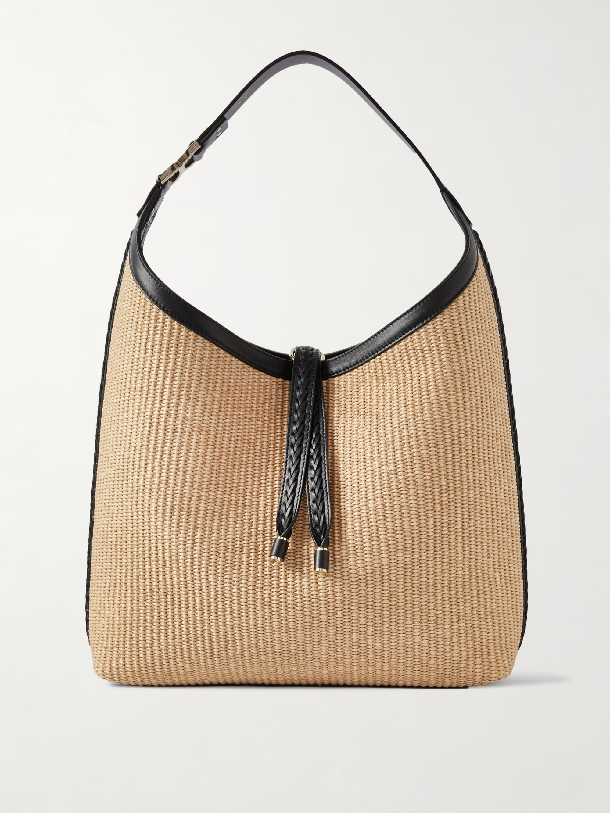 Marcie leather-trimmed raffia shoulder bag | NET-A-PORTER (US)
