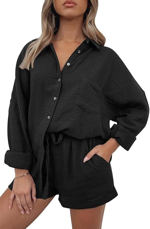 AUTOMET 2 Piece Sets For Women Lounge Wear Matching Two Piece Pajama Fashion Oversized Shirts And... | Amazon (US)