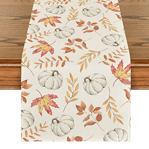 Artoid Mode Orange Pumpkins Fall Maple Leaves Fall Table Runner, Seasonal Autumn Kitchen Dining Table Decoration for Home Party Decor 13x60 Inch | Amazon (US)