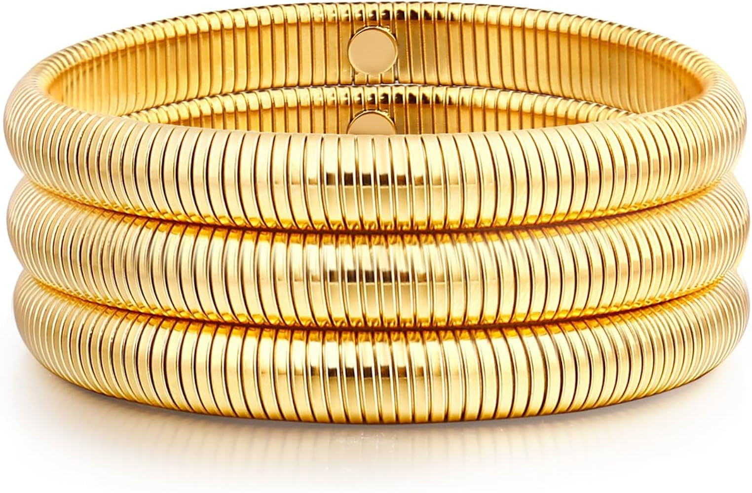 Gold Bangle multi-layer Bracelets for Women Stretchy Stainless steel Link Chain Flexible Wide Wri... | Amazon (US)