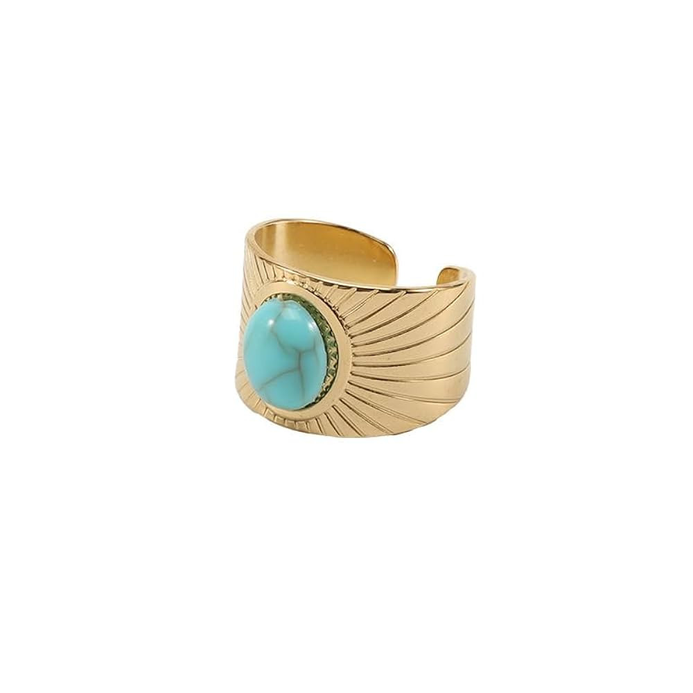Gold Turquoise Ring, Adjustable Turquoise Band Ring, Vintage Western Ring for Women Cowgirl, Chun... | Amazon (US)
