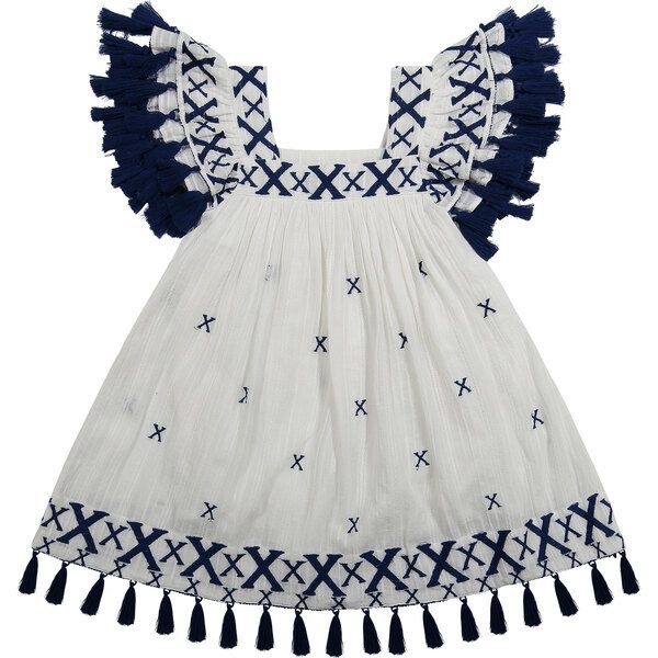 Serena Tassel Dress, Navy Embroidery | Maisonette