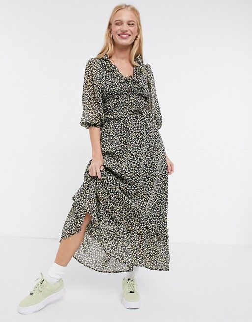 ASOS DESIGN button front maxi dress in ditsy floral print | ASOS (Global)