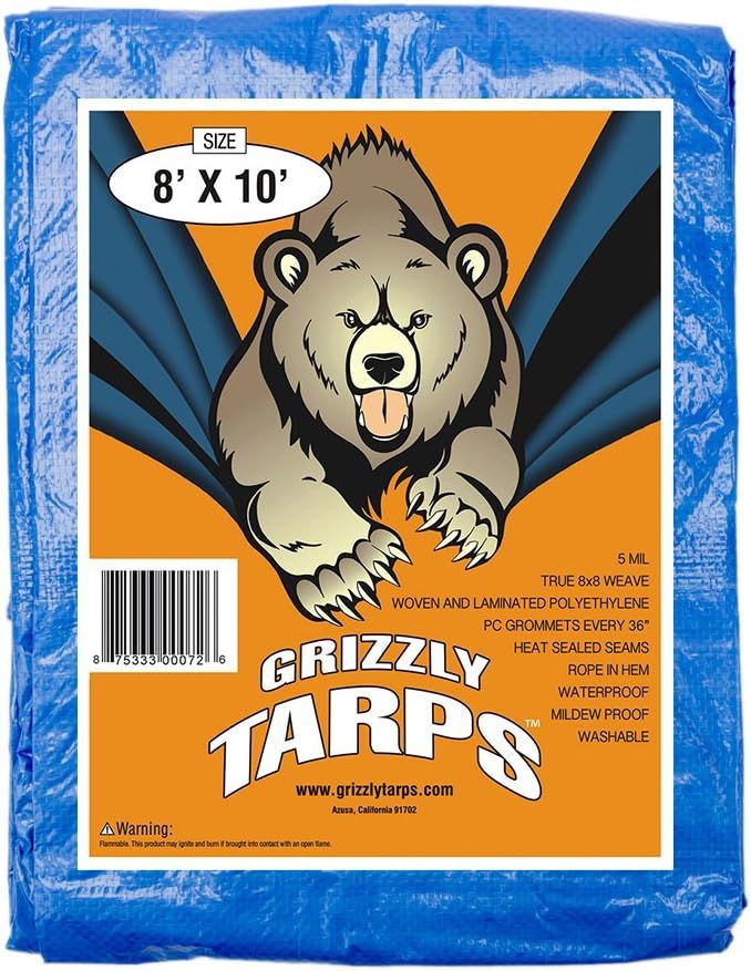 B-Air Grizzly Tarps - Large Multi-Purpose, Waterproof, Heavy Duty Tarp Poly Cover - 5 Mil Thick (... | Amazon (US)