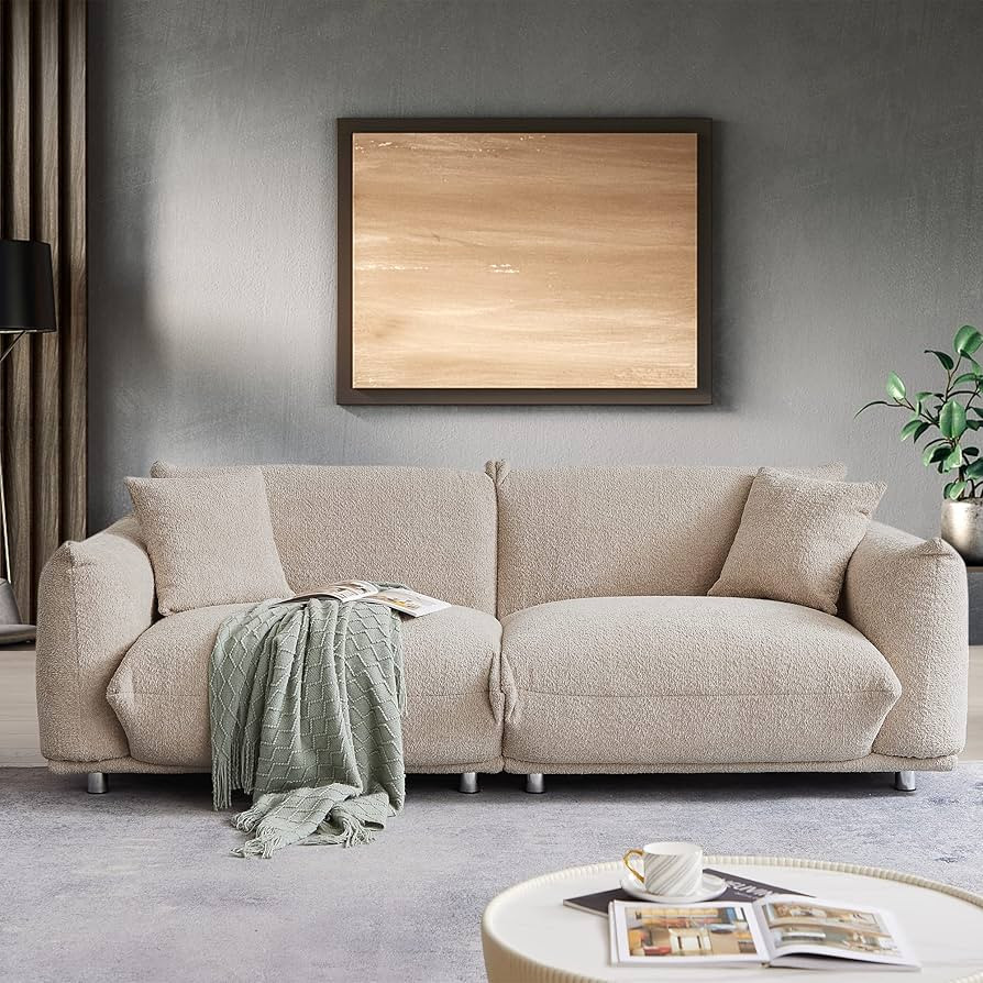 Sofa 87'' Lambswool 3 Seat Cushion Couch for Living Room,Mid Century Comfy Modular Sofa with Thro... | Amazon (US)