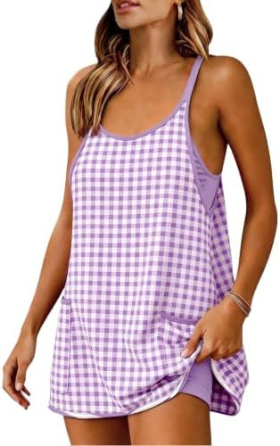Yidarer Womens Gingham Athletic Mini Dress Built-in Shorts | Tennis workout dress, Spaghetti stra... | Amazon (US)
