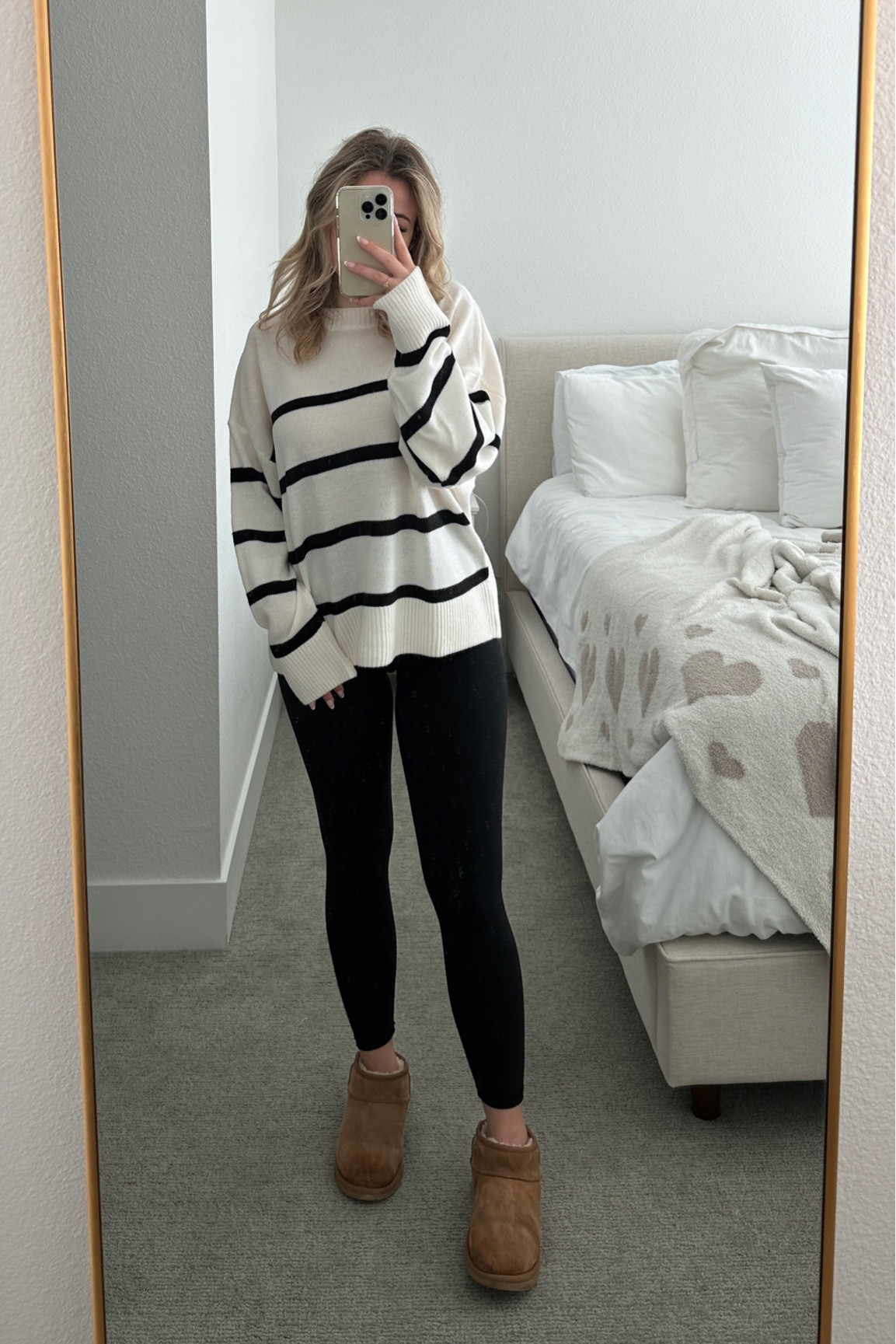 super versatile striped sweater from h&m! sized up to M for extra cozy room 

fall finds | cozy fall outfit | uggs outfit | uggs in stock | ugg minis | girly outfit | girly fall outfit | feminine fall | fall leggings outfit | 

#LTKstyletip #LTKfindsunder50 #LTKSeasonal